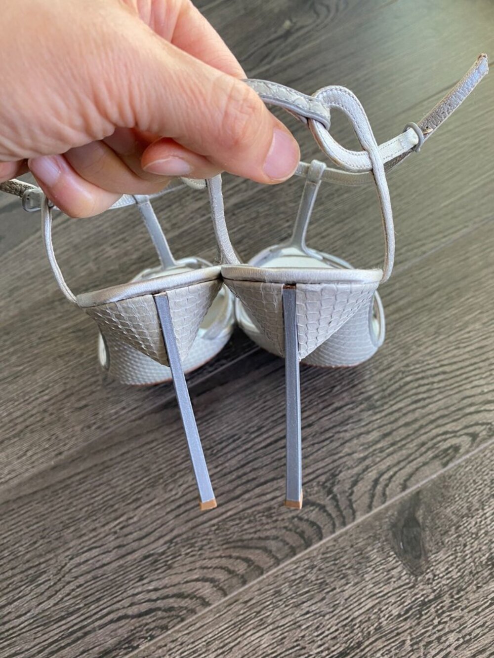 Casadei Grey Leather Strappy Stiletto Heel Sandals - Picture 5 of 7